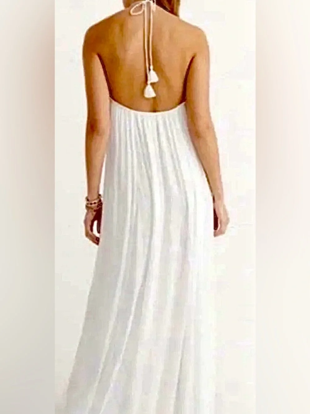 Abercrombie & Fitch White Embroidered Halter Maxi Dress XS/S